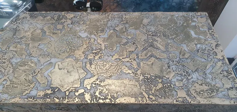 Copper liquid metal finish with antique patina