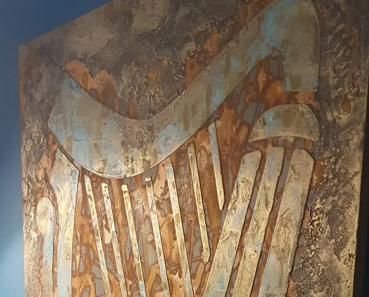 Vintage oxidised metal finish on interior wall