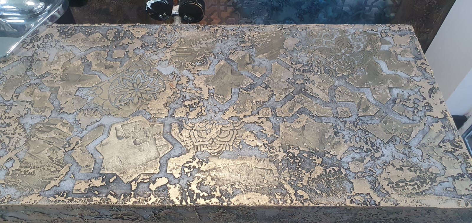 Copper liquid metal finish with antique patina