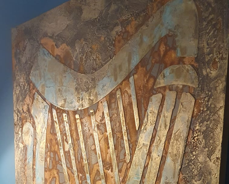 Vintage oxidised metal finish on interior wall